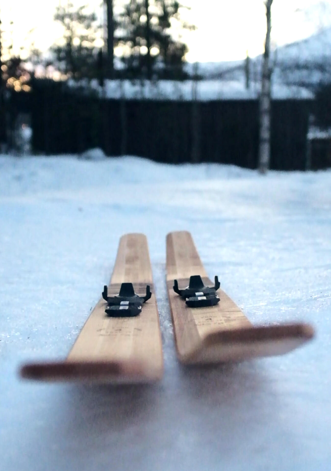 Vard träskidor på snö Trä